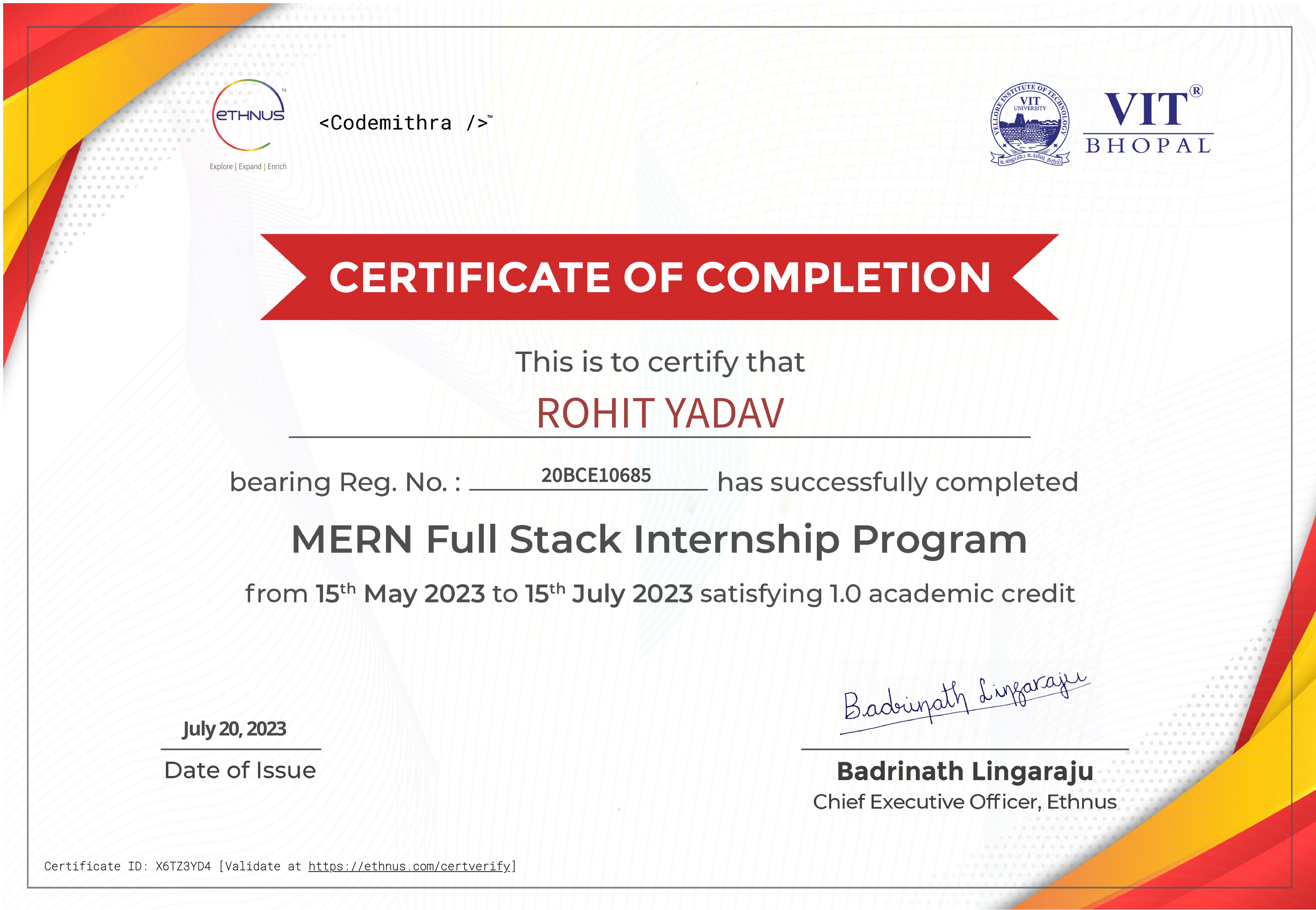 MERN full stack Intership program